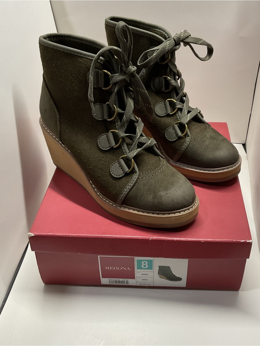 Merona Lorelle Olive Lace-Up Wedge Ankle Boots